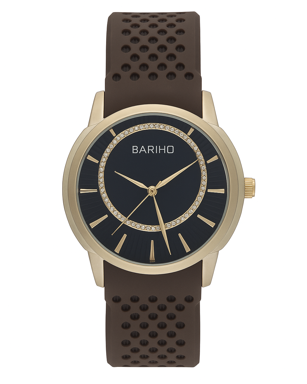 BARIHO Elegant Men's Analog Watch – Black Dial with Crystal Detailing