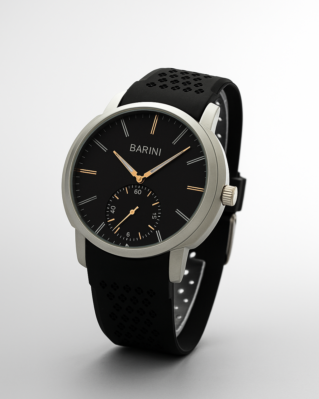 BARINI Classic Black Dial Men’s Wristwatch with Silicone Strap