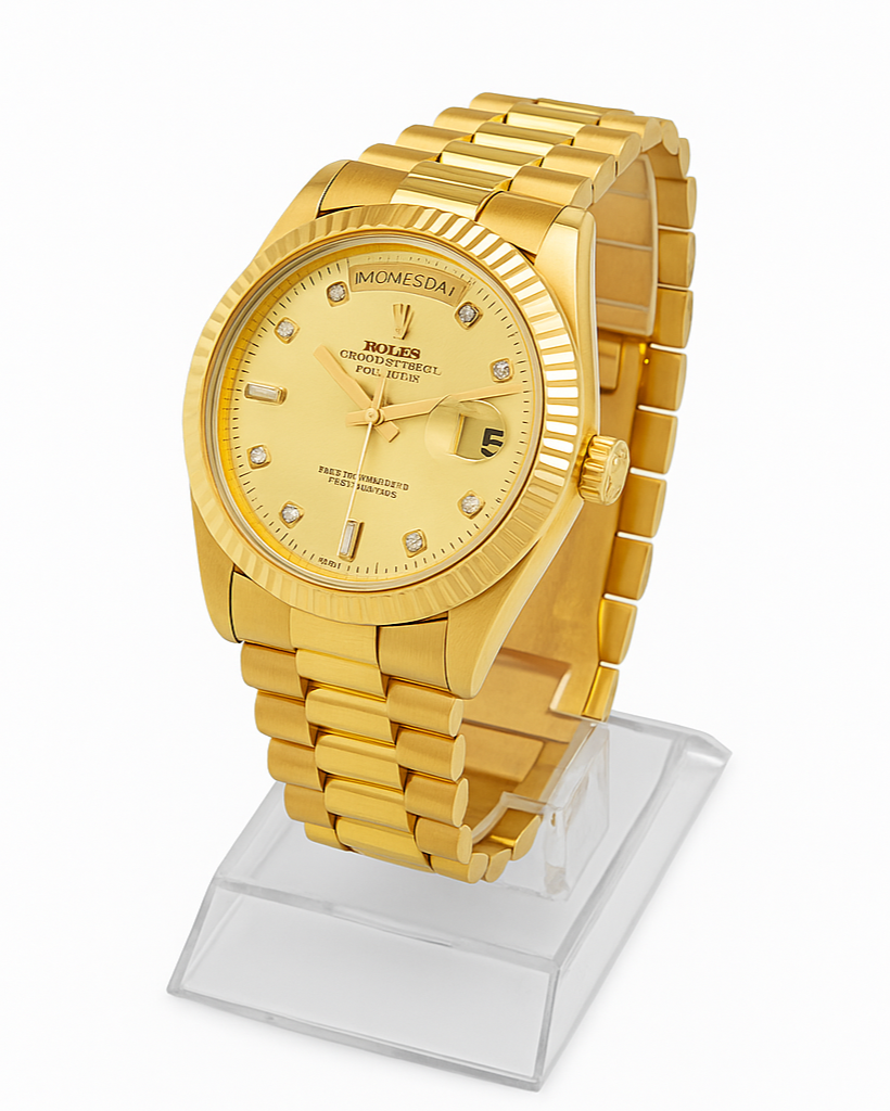 Luxury Gold-Plated Stainless Steel Wristwatch for Men – Diamond Accent Dial