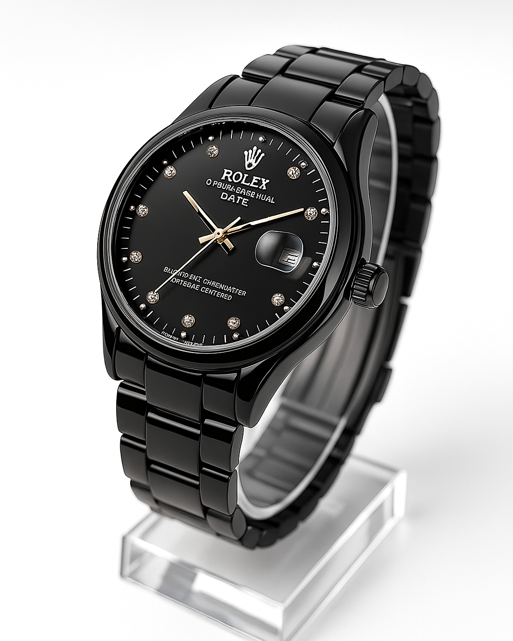 Luxury Black Stainless Steel Men’s Wristwatch – Diamond Markers with Date Display