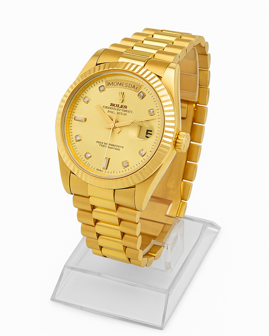 Luxury Gold-Plated Stainless Steel Wristwatch for Men – Diamond Accent Dial
