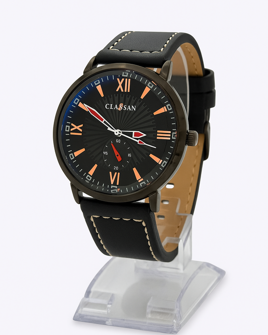 CLASSAN Premium Black Leather Wristwatch for Men – Roman Numeral Dial