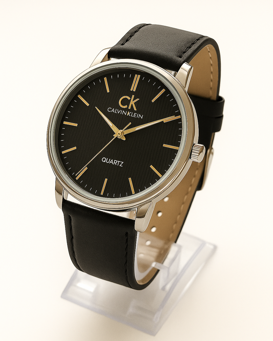 Calvin Klein Black Dial Quartz Wristwatch – Classic Leather Strap for Men