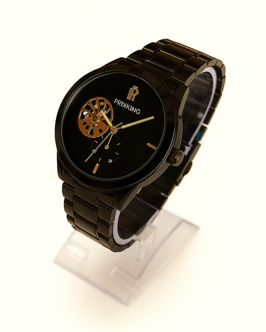 Proking Black &amp; Gold Skeleton Automatic Watch – Luxury Stainless Steel