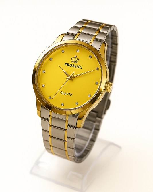 Proking Royal Yellow Dial Quartz Stainless Steel Watch