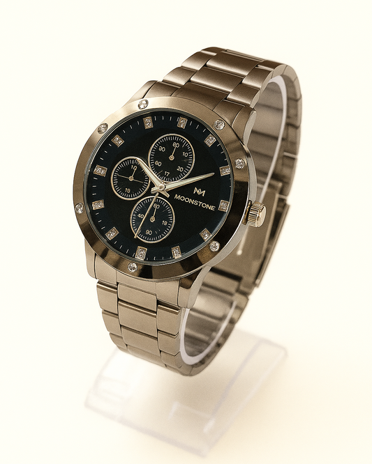 Moonstone Luxury Black Dial Chronograph Stainless Steel Watch