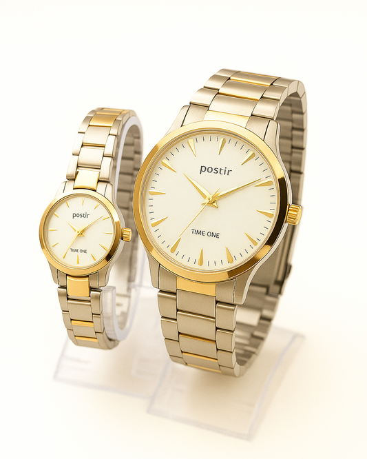 Elegant Couple Wristwatch Set – Gold & Silver Stainless Steel